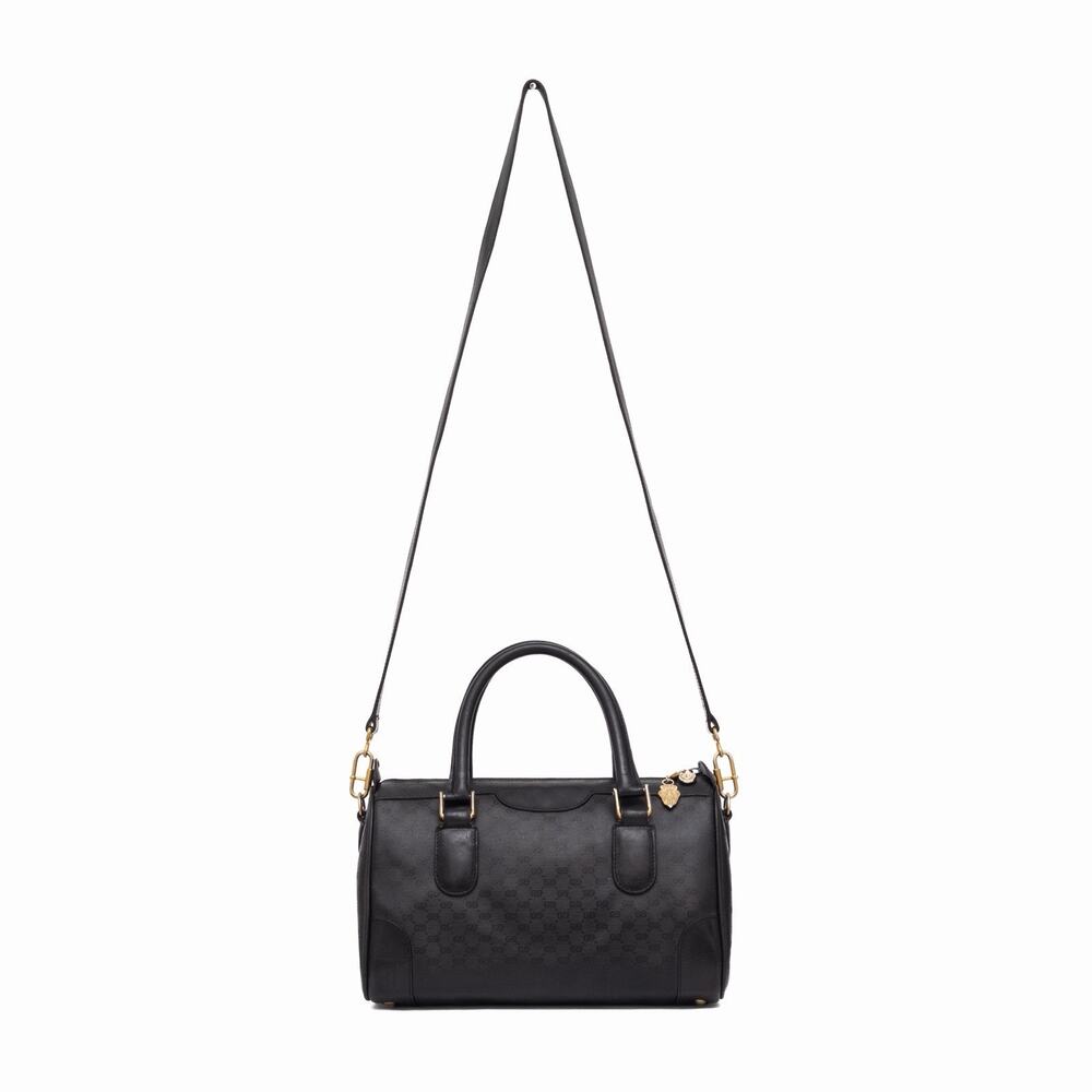 Gucci Micro GG Monogram Black Boston Top Handle Crossbody 2 Way Bag Vintage